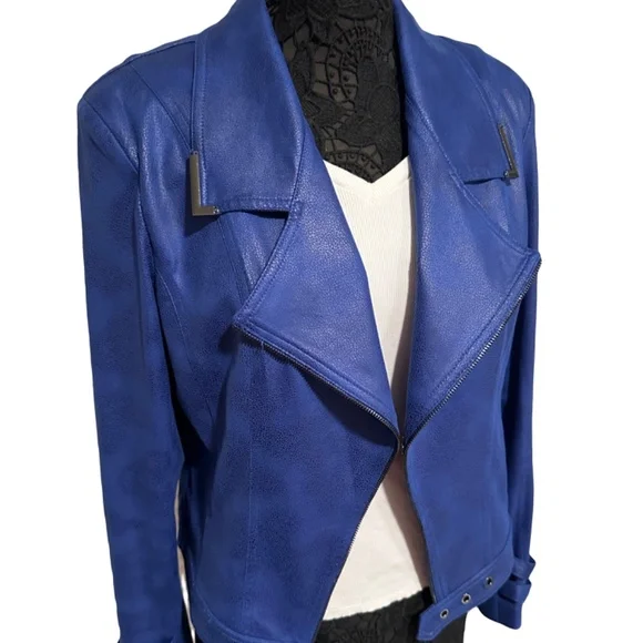 Joseph ribkoff royal blue faux leather jacket - Picture 6 of 8